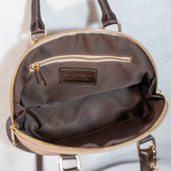 Divina Firenze Leather Convertible Dome Crossbody Bag Made in Italy Beige Brown - Picture 7 of 10